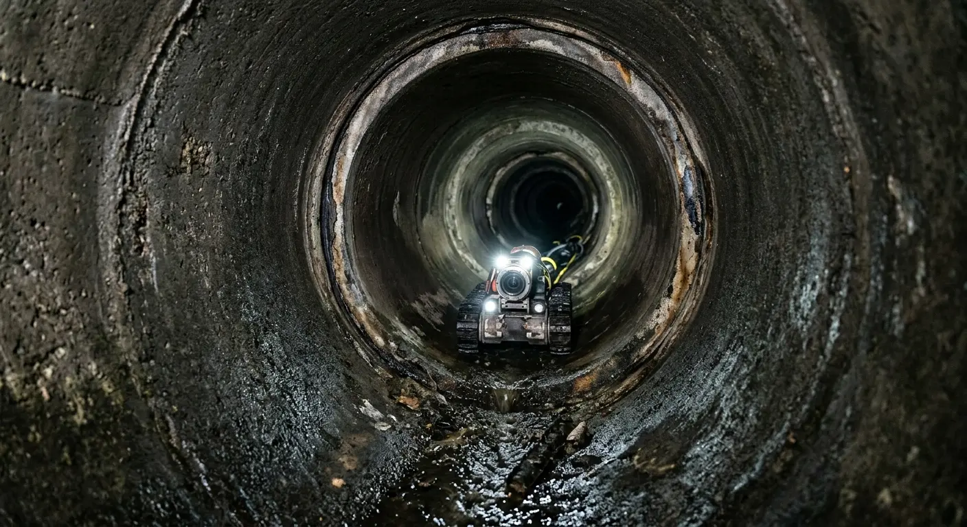 Robotic sewer camera inspecting pipe interior for Sewer Line Repair in Stowe